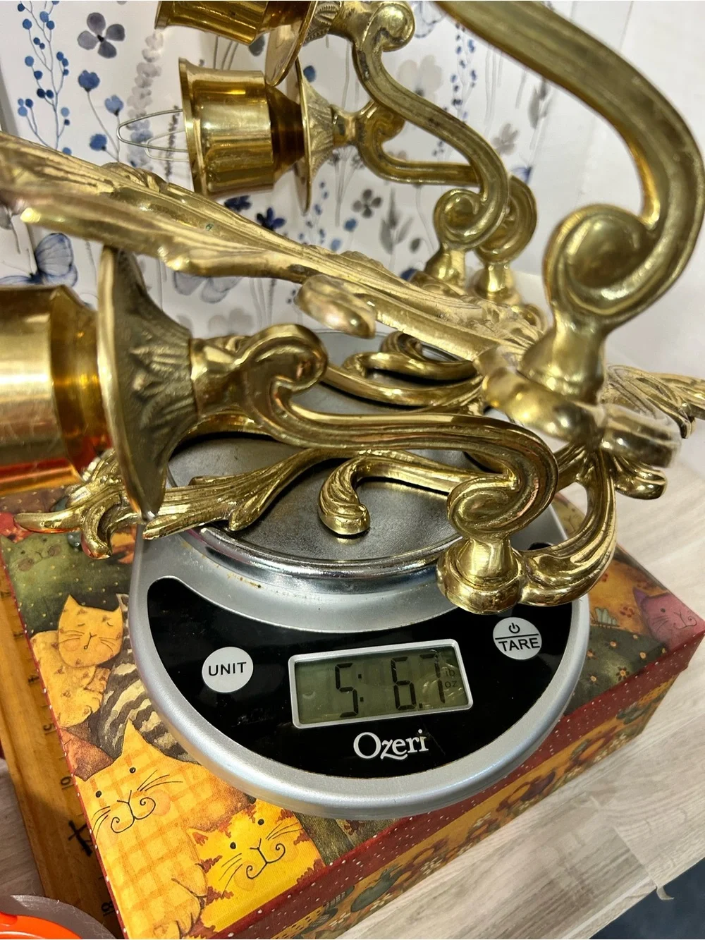 Ornate Brass Tone Double Arm Wall Candle Sconces Pair